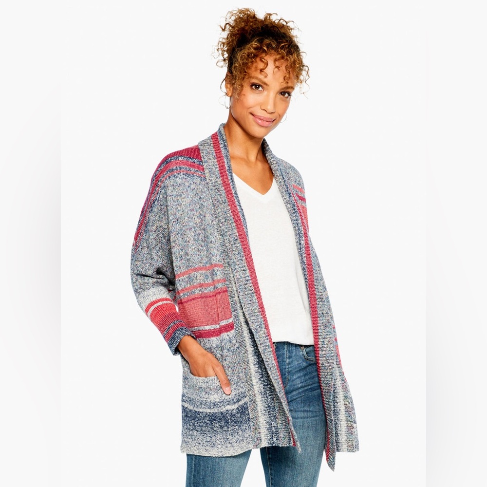 Nic+Zoe Santa Monica Open Front Cardigan w/Long Sleeves, Pink Multi Size XS NWT
